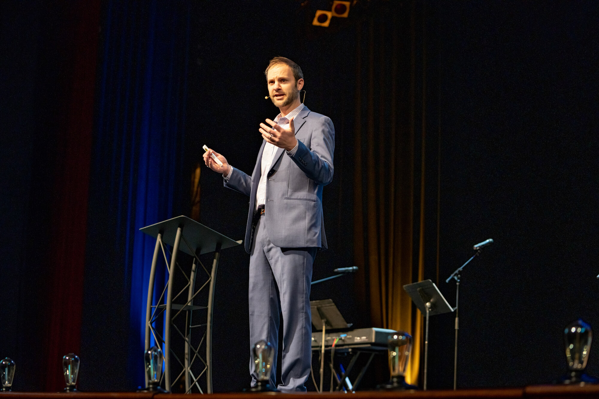 Josh Wymore speaks in chapel.